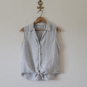 Tommy Bahama Green White Stripe Sleeveless Tie Front Button Down Size Small